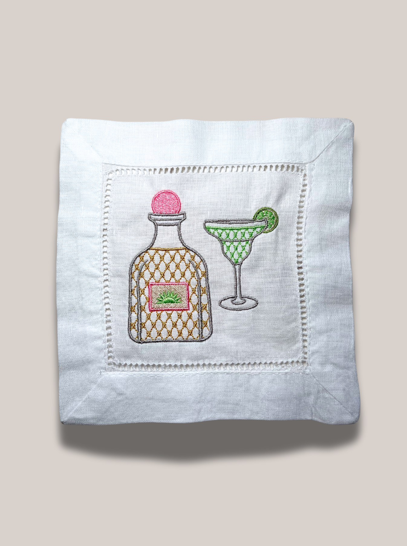 Tequila Please! Embroidered Linen Cocktail Napkin
