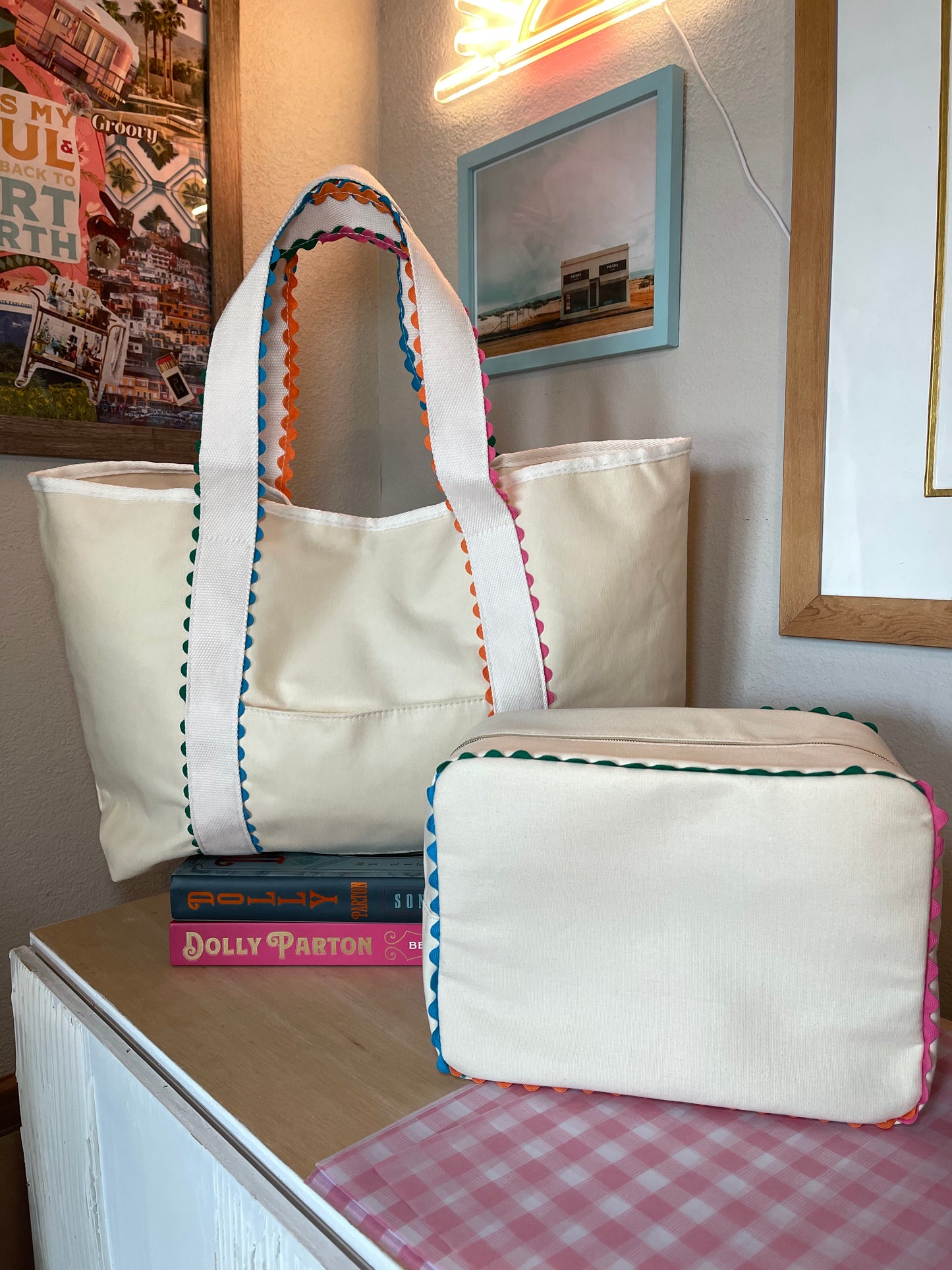 RicRac Trim Colorful Canvas Tote Bag