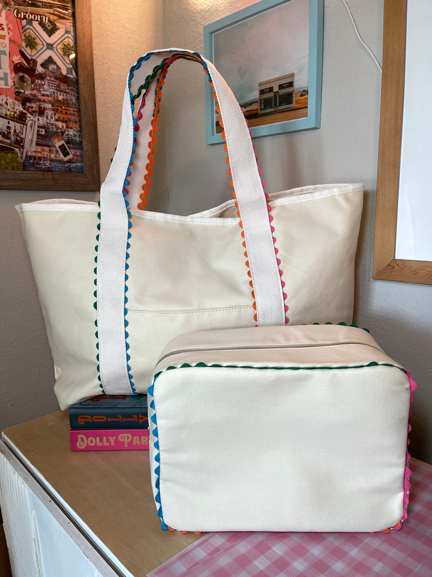 RicRac Trim Colorful Canvas Tote Bag