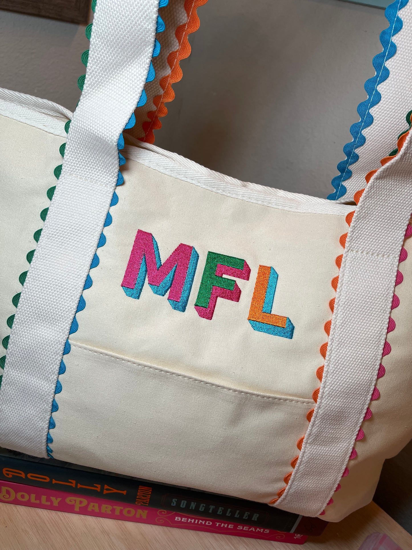RicRac Trim Colorful Canvas Tote Bag