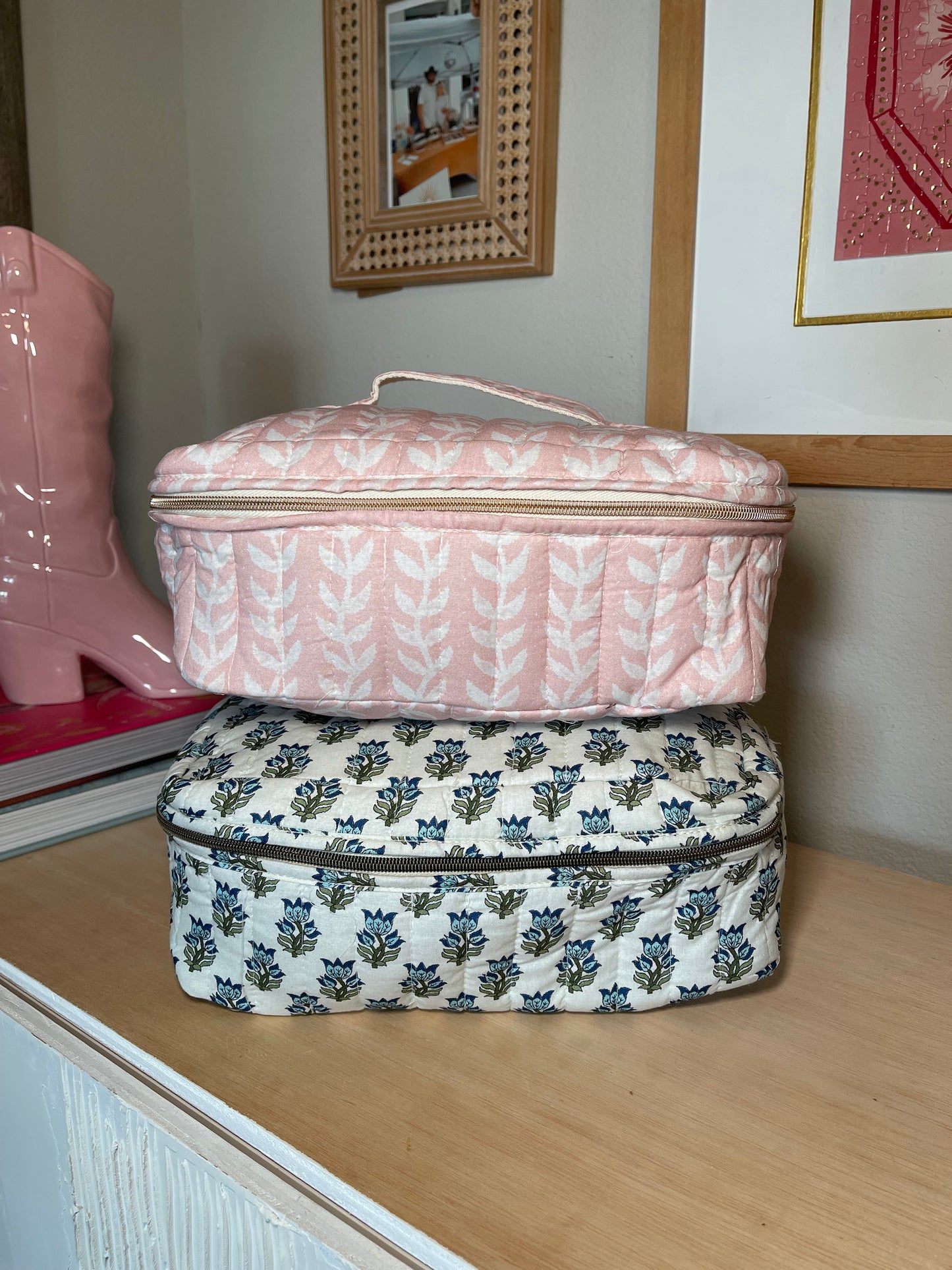 Quilted Block Print Train Case