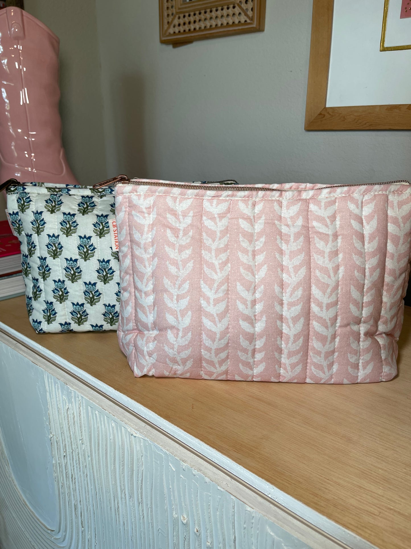 Quilted Block Print Pouch