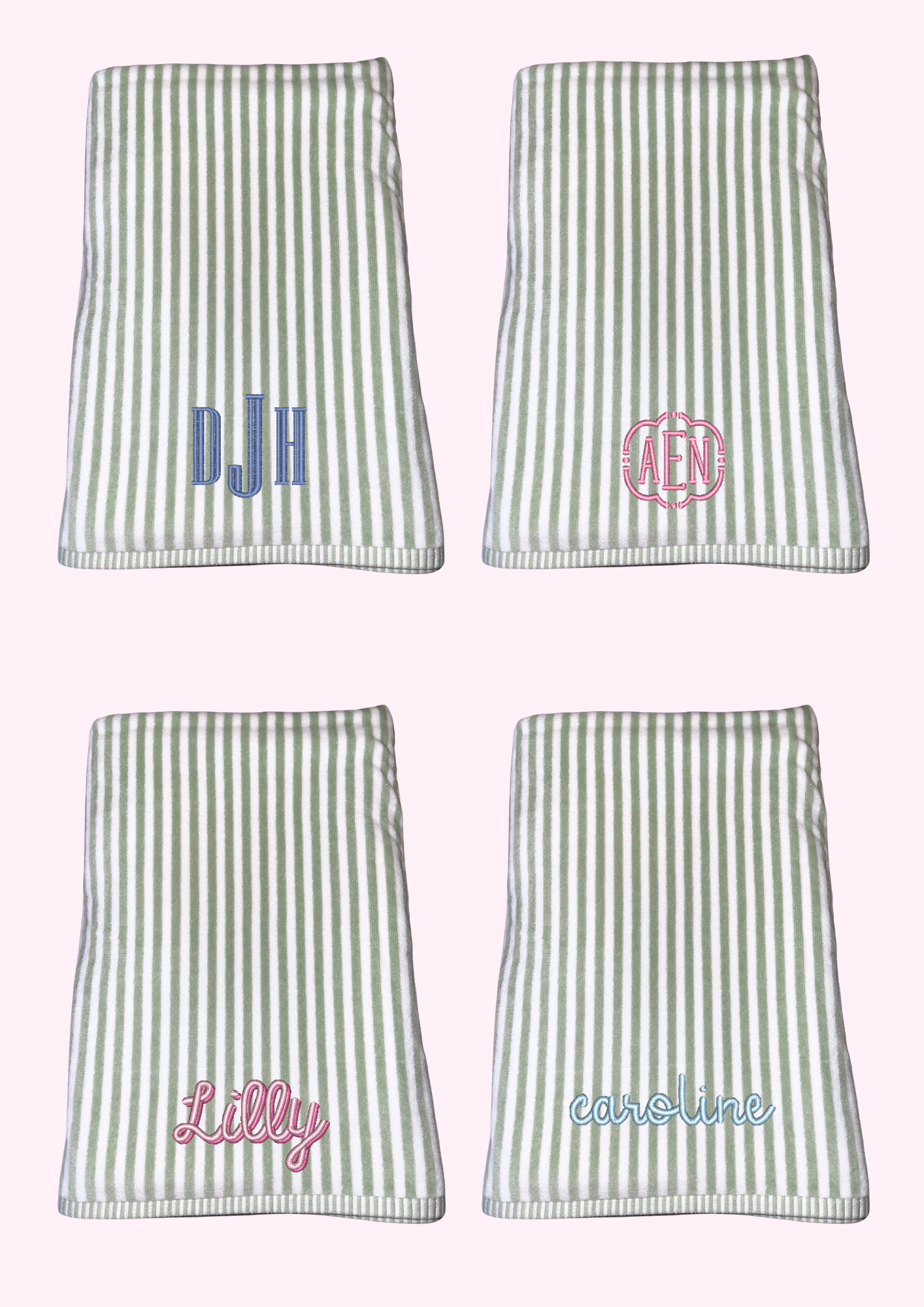Personalized Green Striped Beach Towel