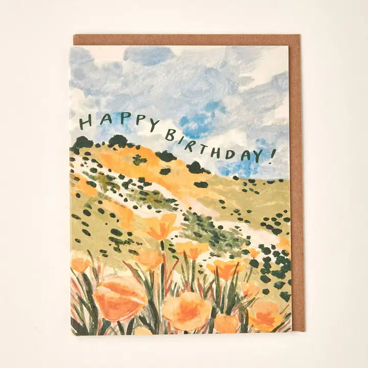 Golden Poppy Wildflower Happy Birthday Card