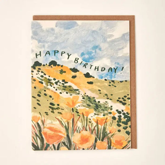 Golden Poppy Wildflower Happy Birthday Card