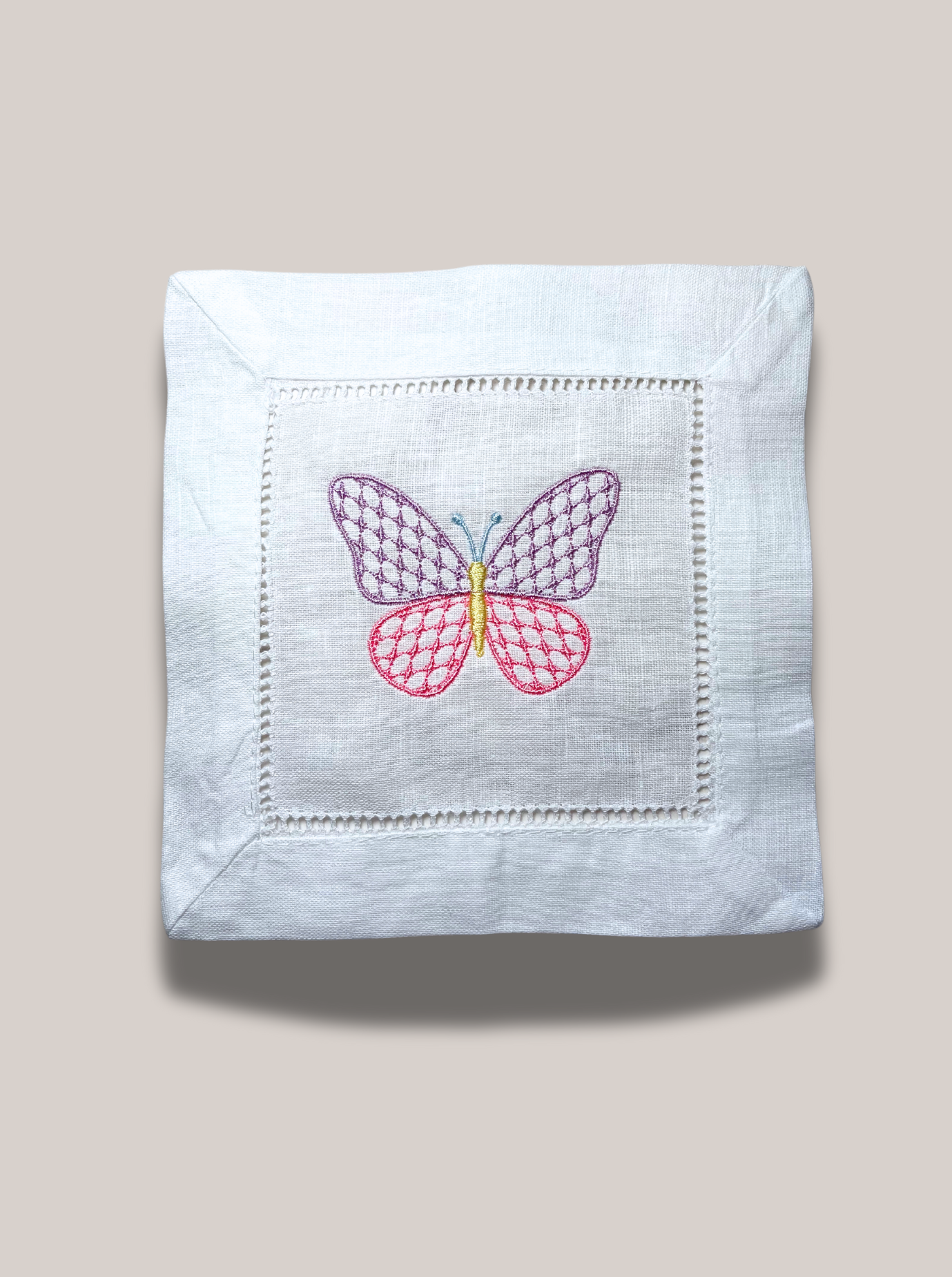 Butterfly Embroidered Linen Cocktail Napkin