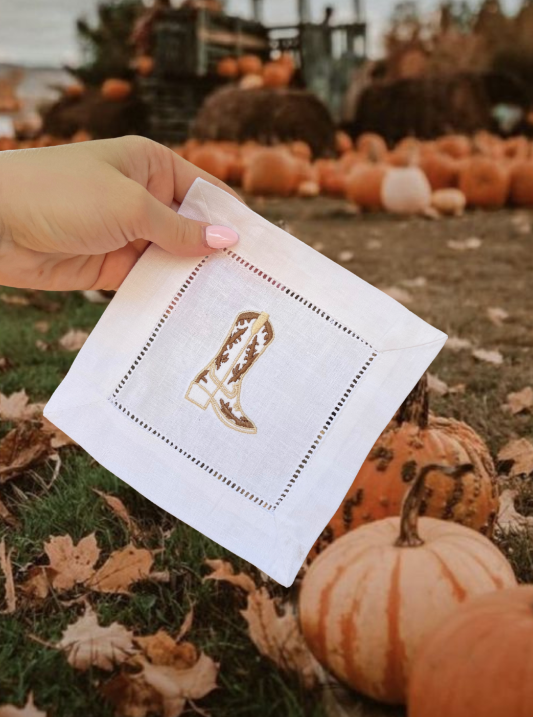 Cowboy Boot Linen Cocktail Napkins - Neutrals