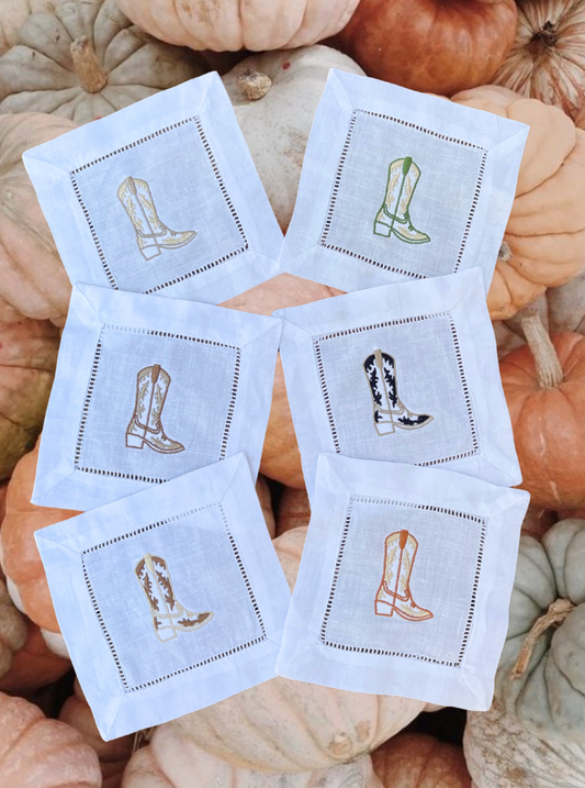 Cowboy Boot Linen Cocktail Napkins - Neutrals