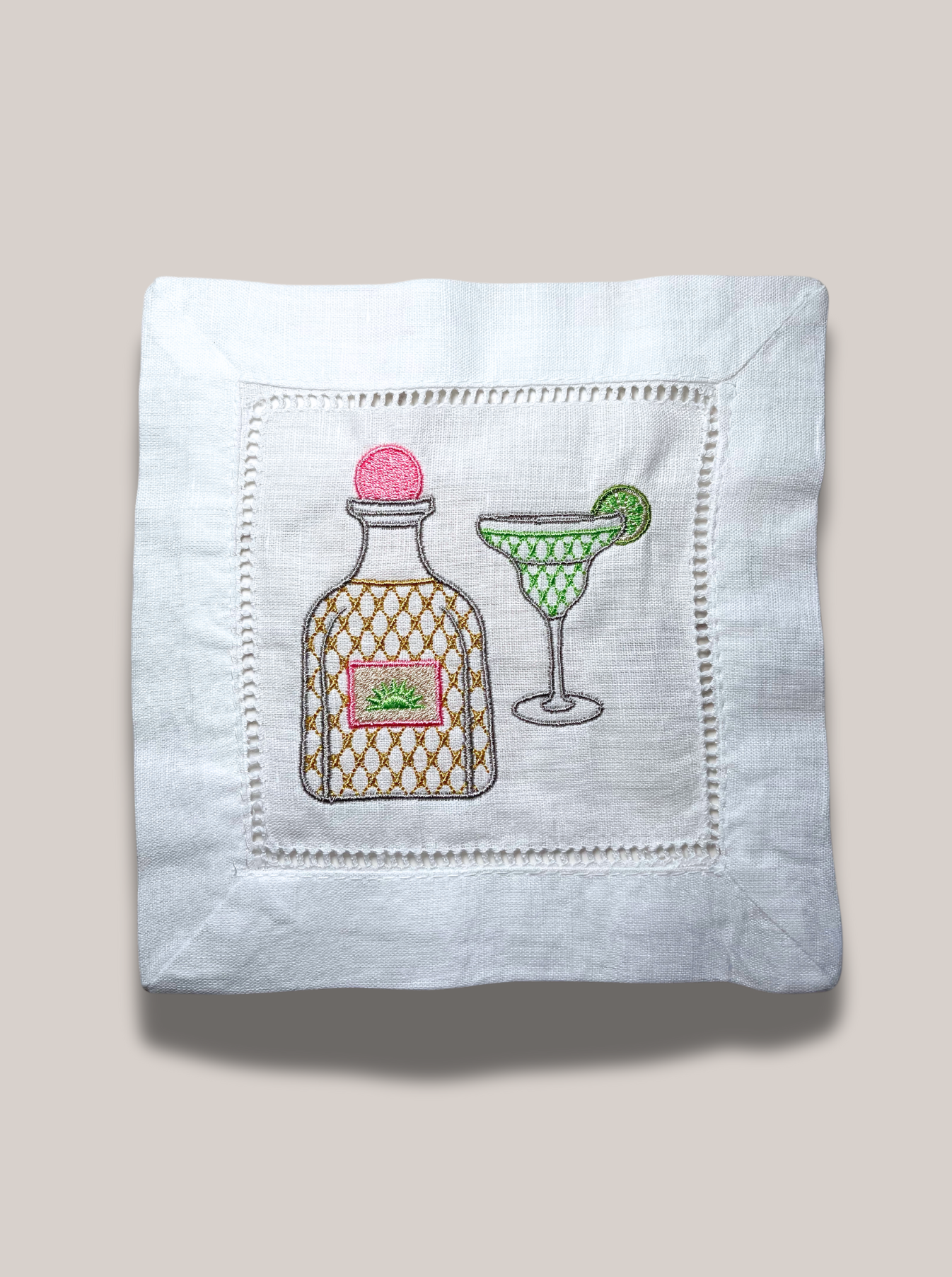 Tequila Please!  Embroidered Linen Cocktail Napkin