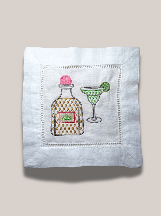 Tequila Please!  Embroidered Linen Cocktail Napkin