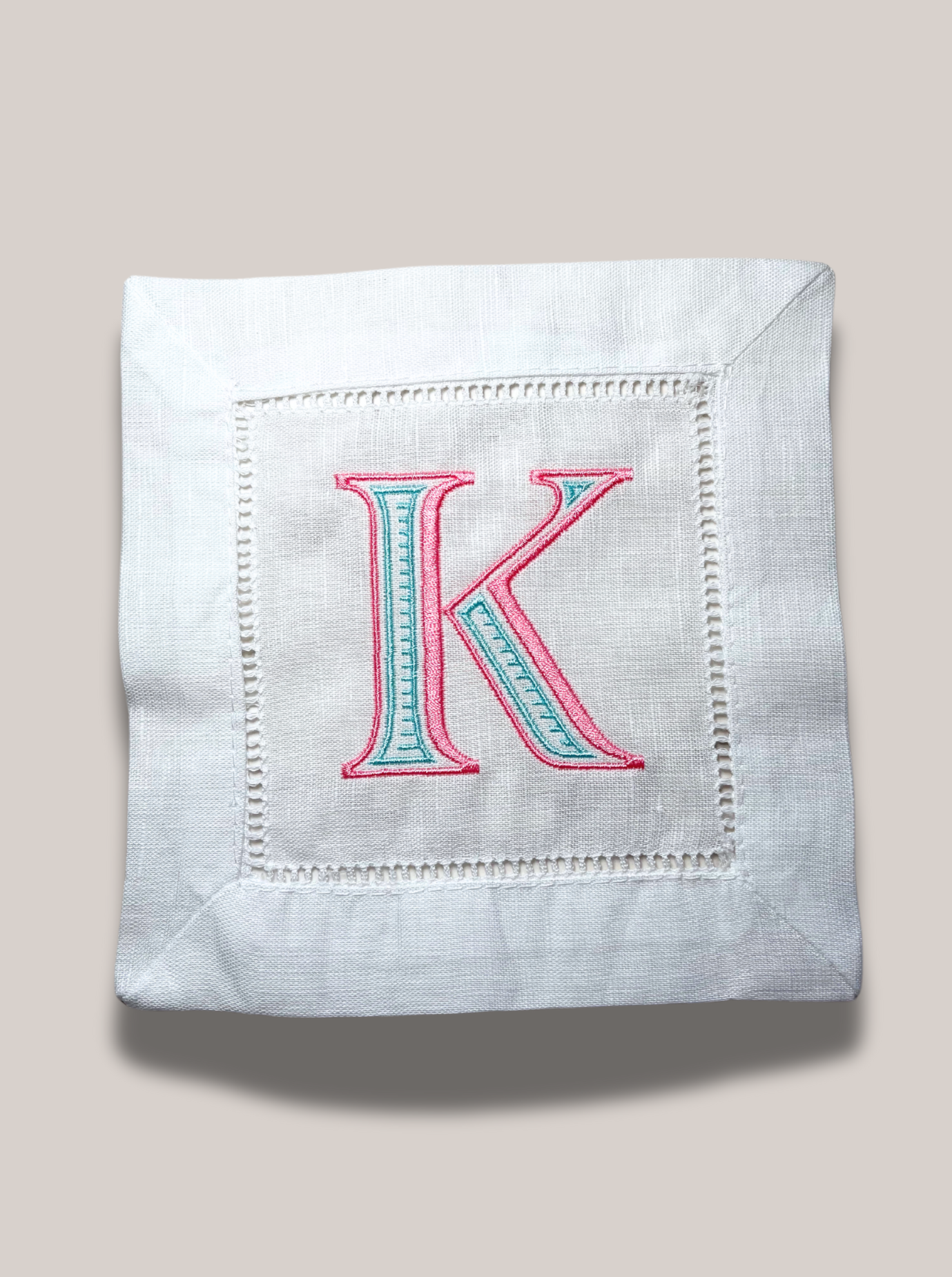 Pink & Blue Initial Linen Cocktail Napkin