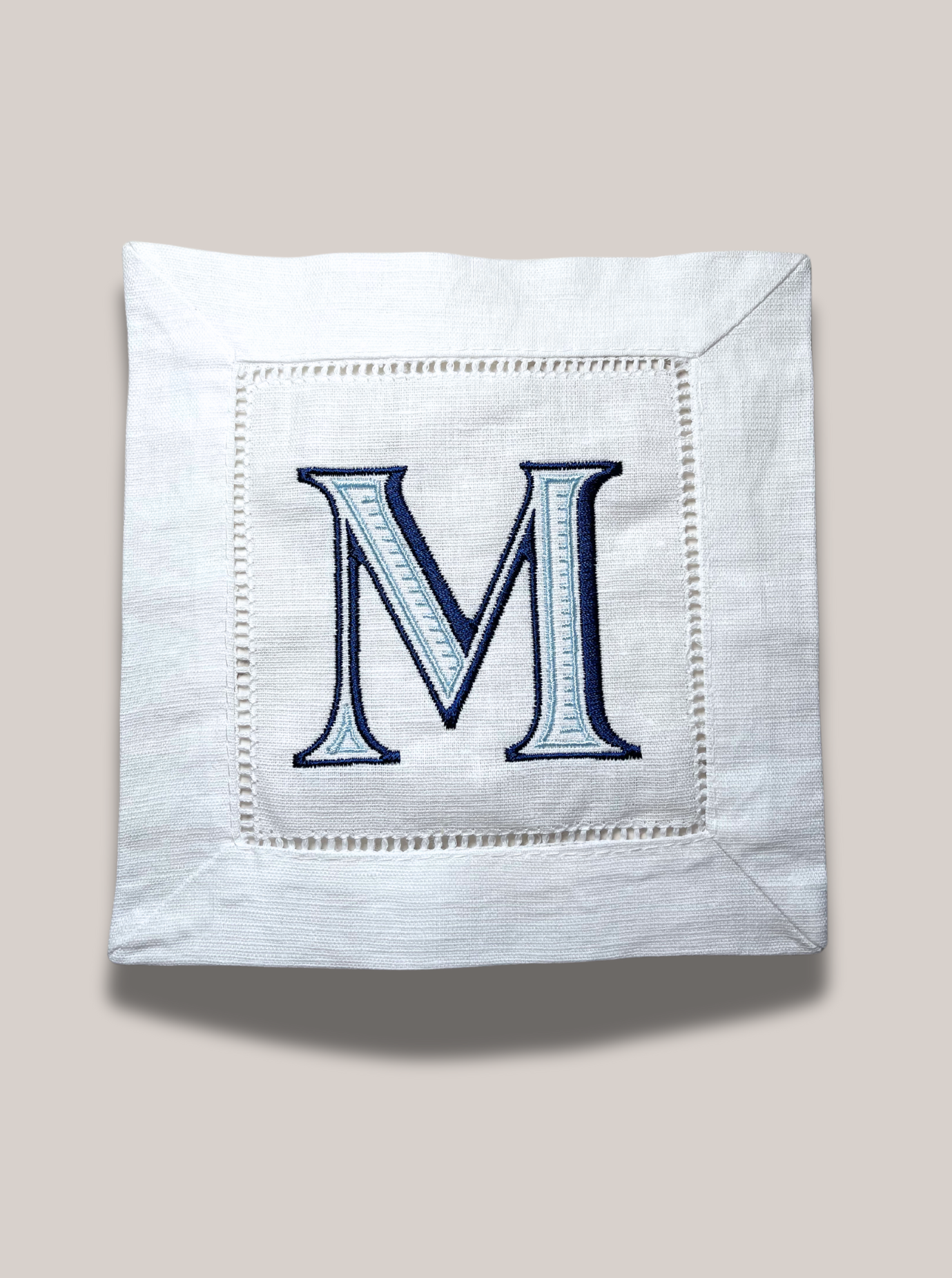 Navy & Blue Initial Linen Cocktail Napkin