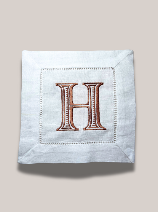 Brown Initial Linen Cocktail Napkin