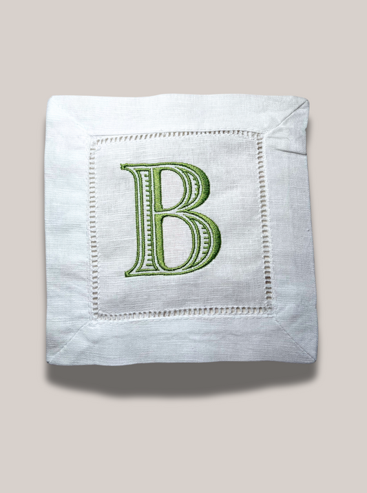 Green Initial Linen Cocktail Napkin