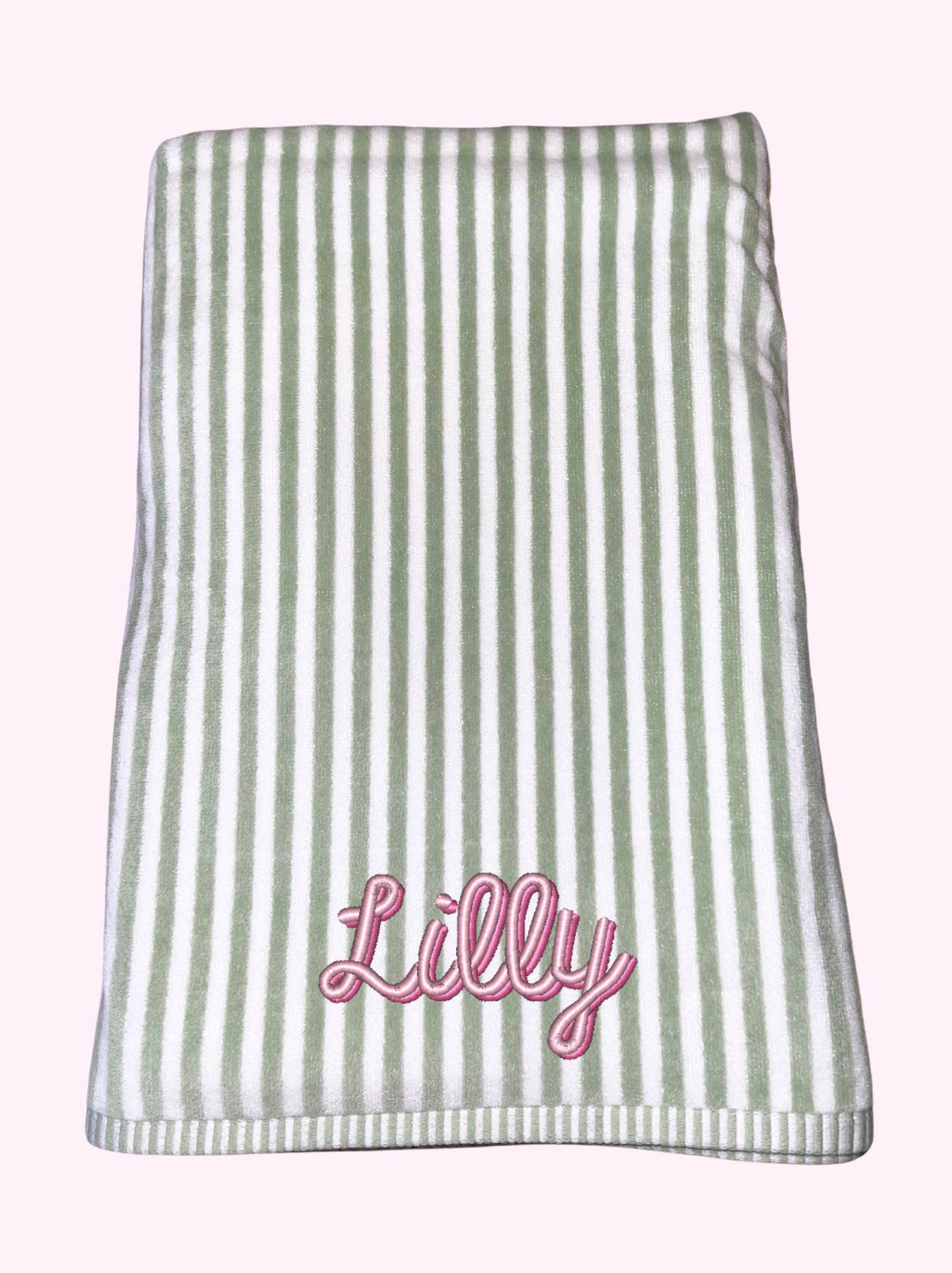 Personalized Green Striped Beach Towel