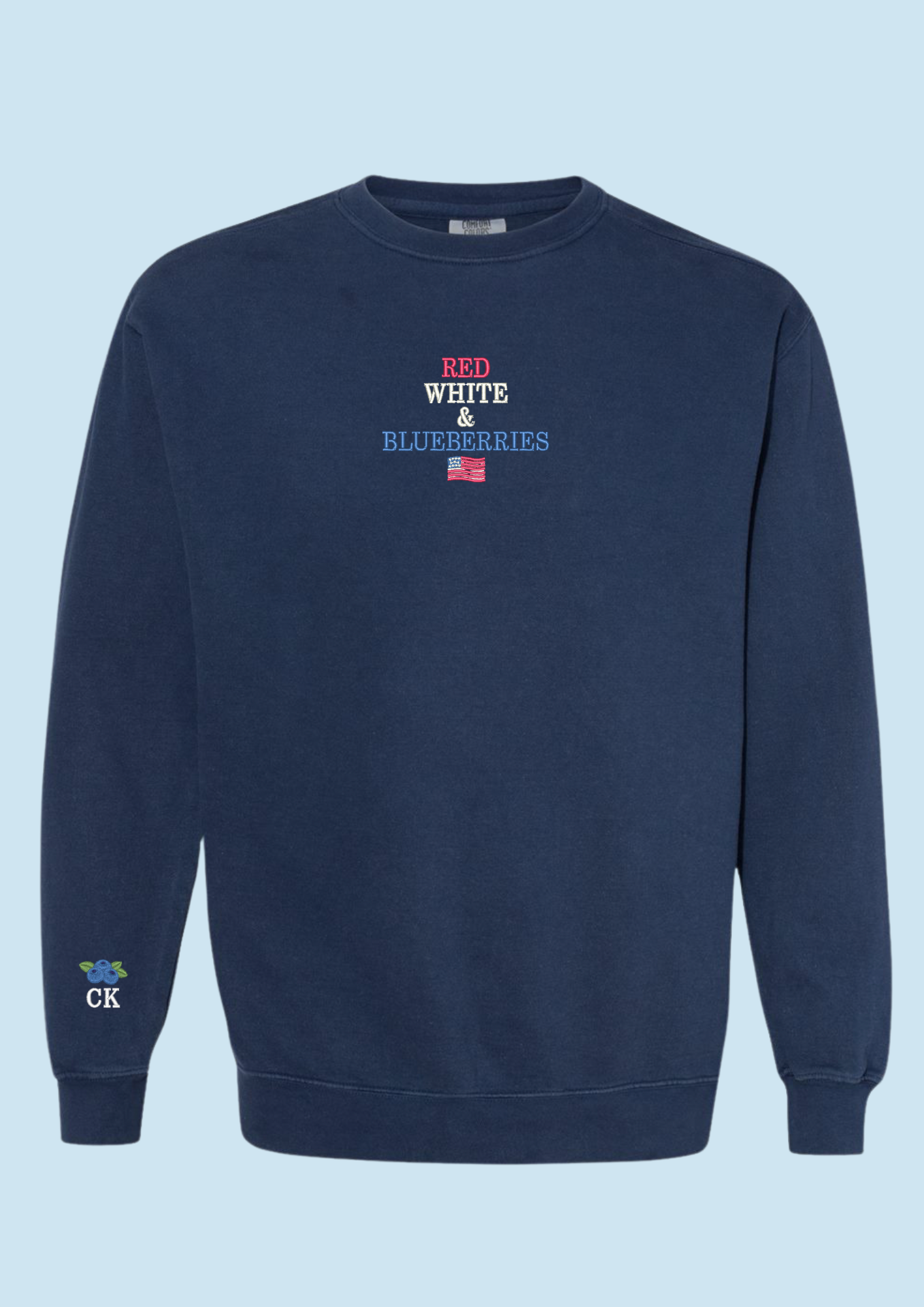 Red, White & Blueberries Embroidered Crewneck