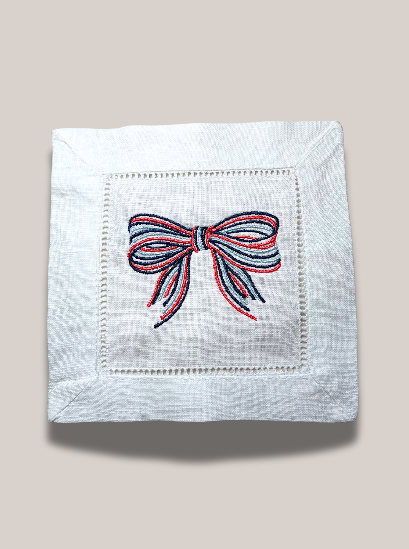 Patriotic Bow Linen Cocktail Napkin