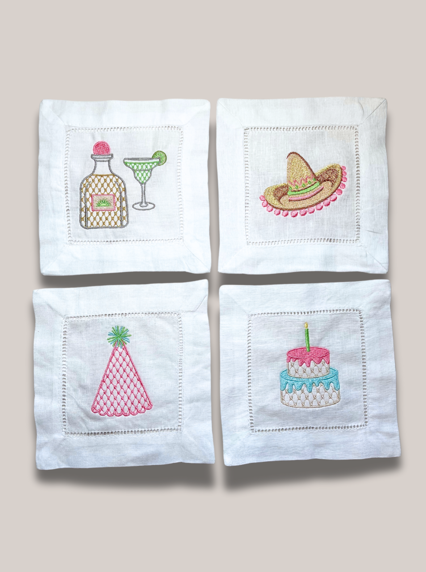 Tequila Please!  Embroidered Linen Cocktail Napkin