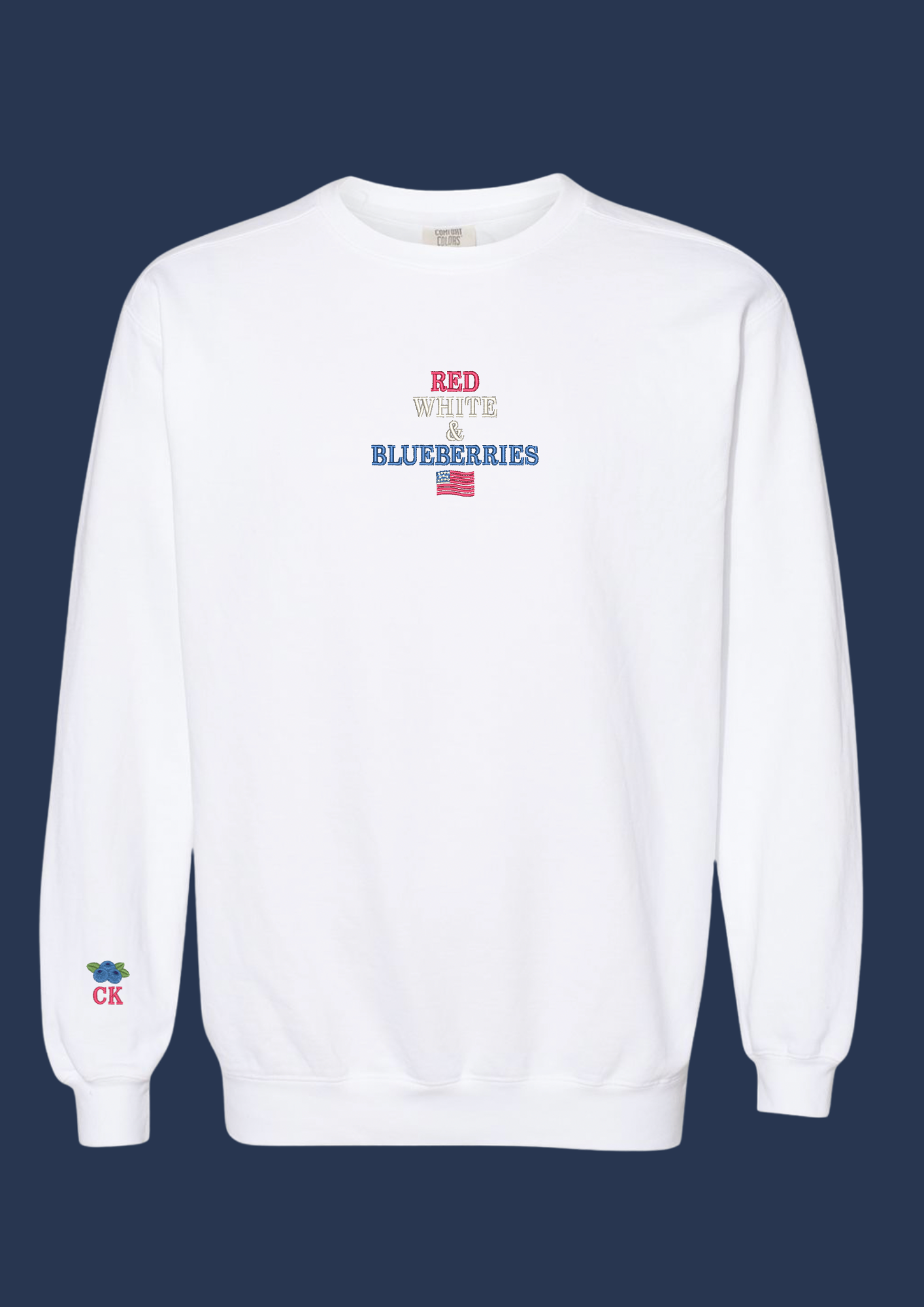 Red, White & Blueberries Embroidered Crewneck