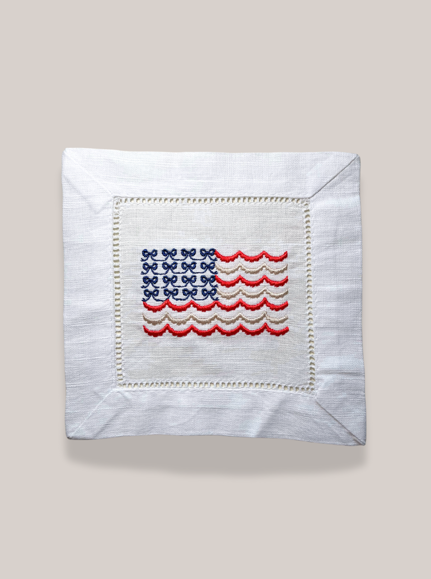 Scalloped American Flag Linen Cocktail Napkin