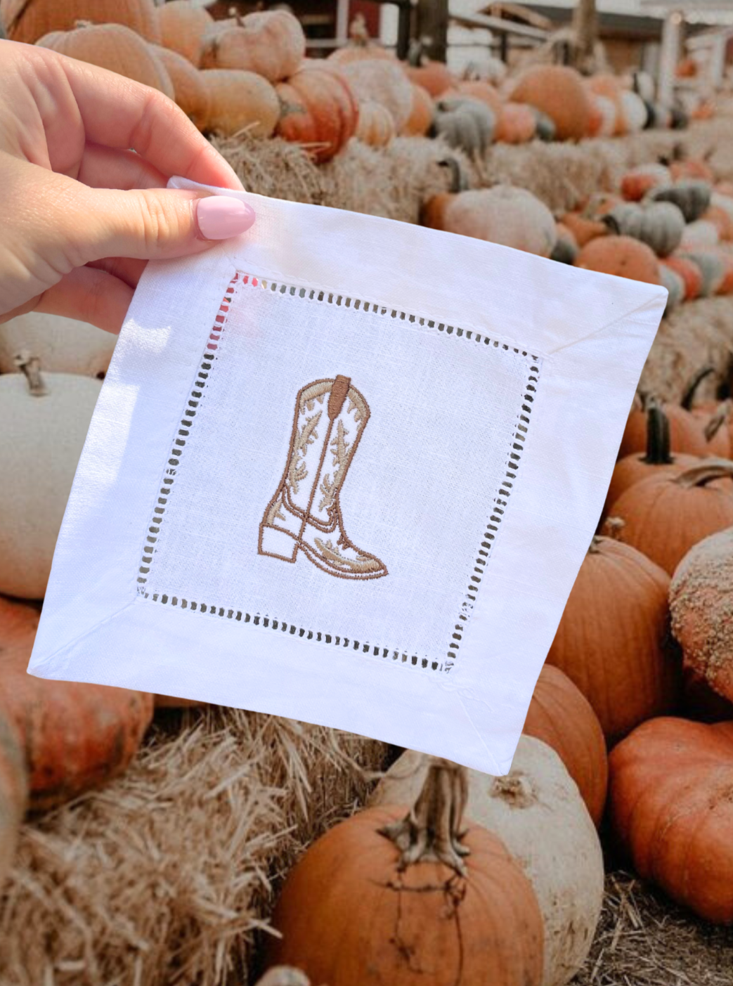 Cowboy Boot Linen Cocktail Napkins - Neutrals