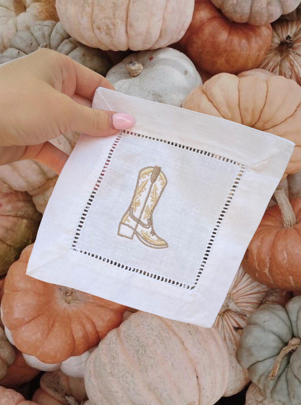 Cowboy Boot Linen Cocktail Napkins - Neutrals