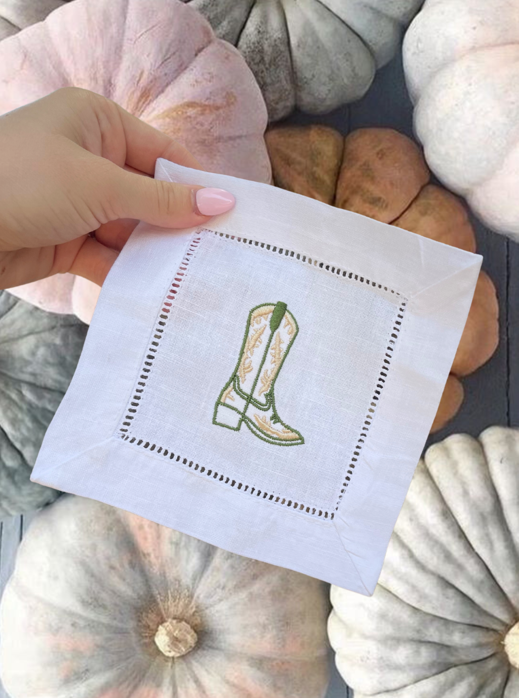 Cowboy Boot Linen Cocktail Napkins - Neutrals