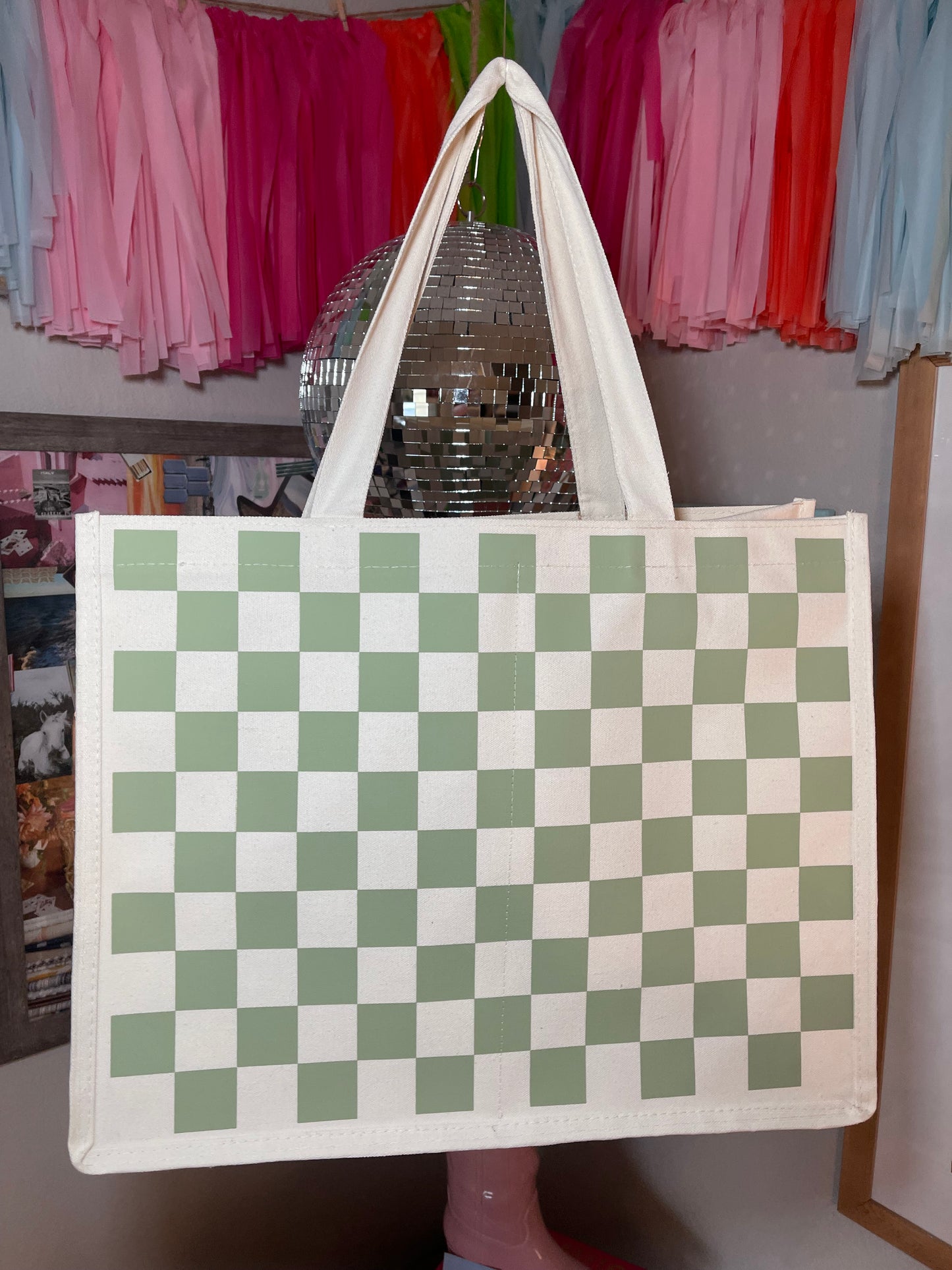 Checkered Canvas Tote Bag