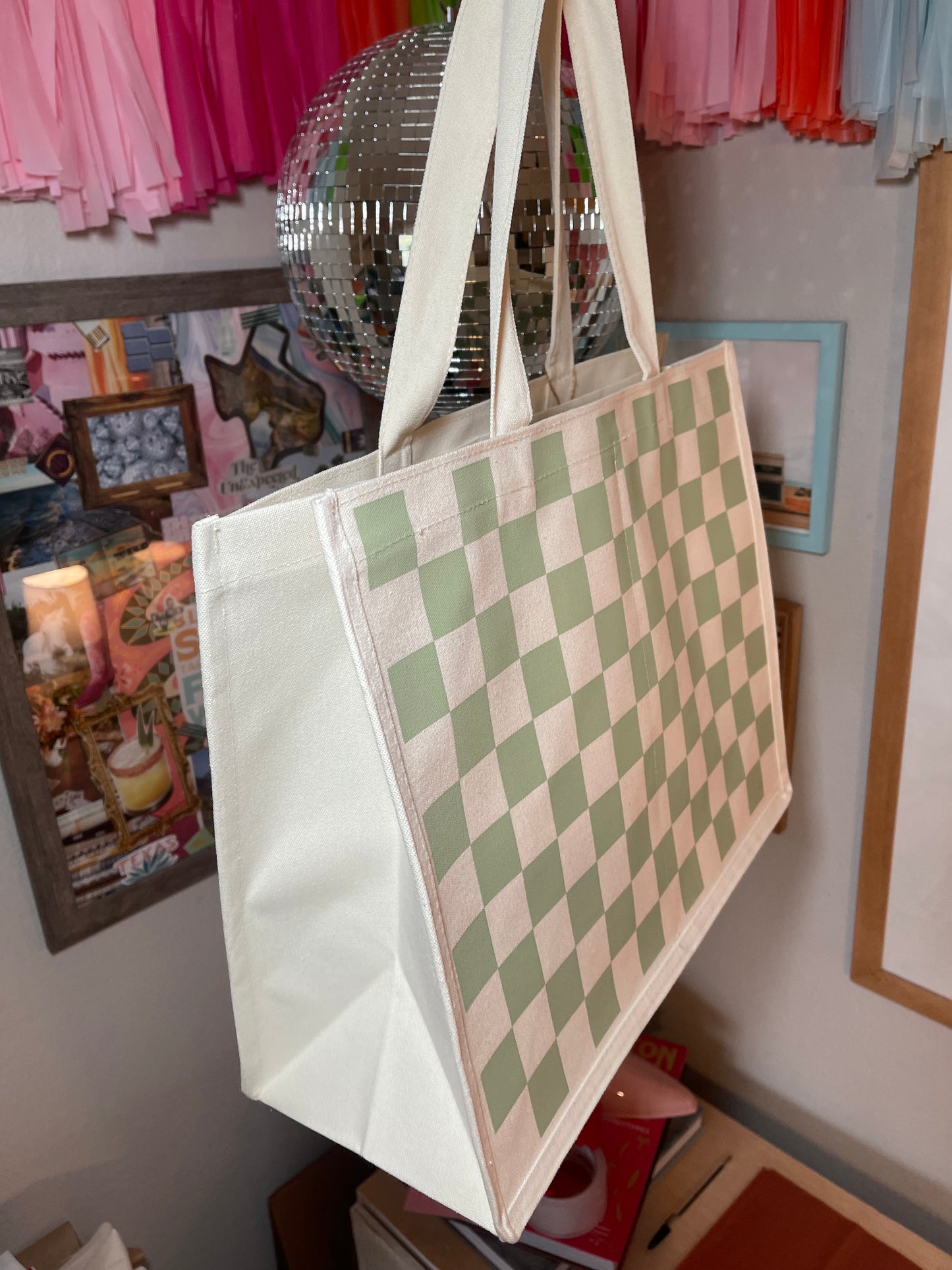 Checkered Canvas Tote Bag