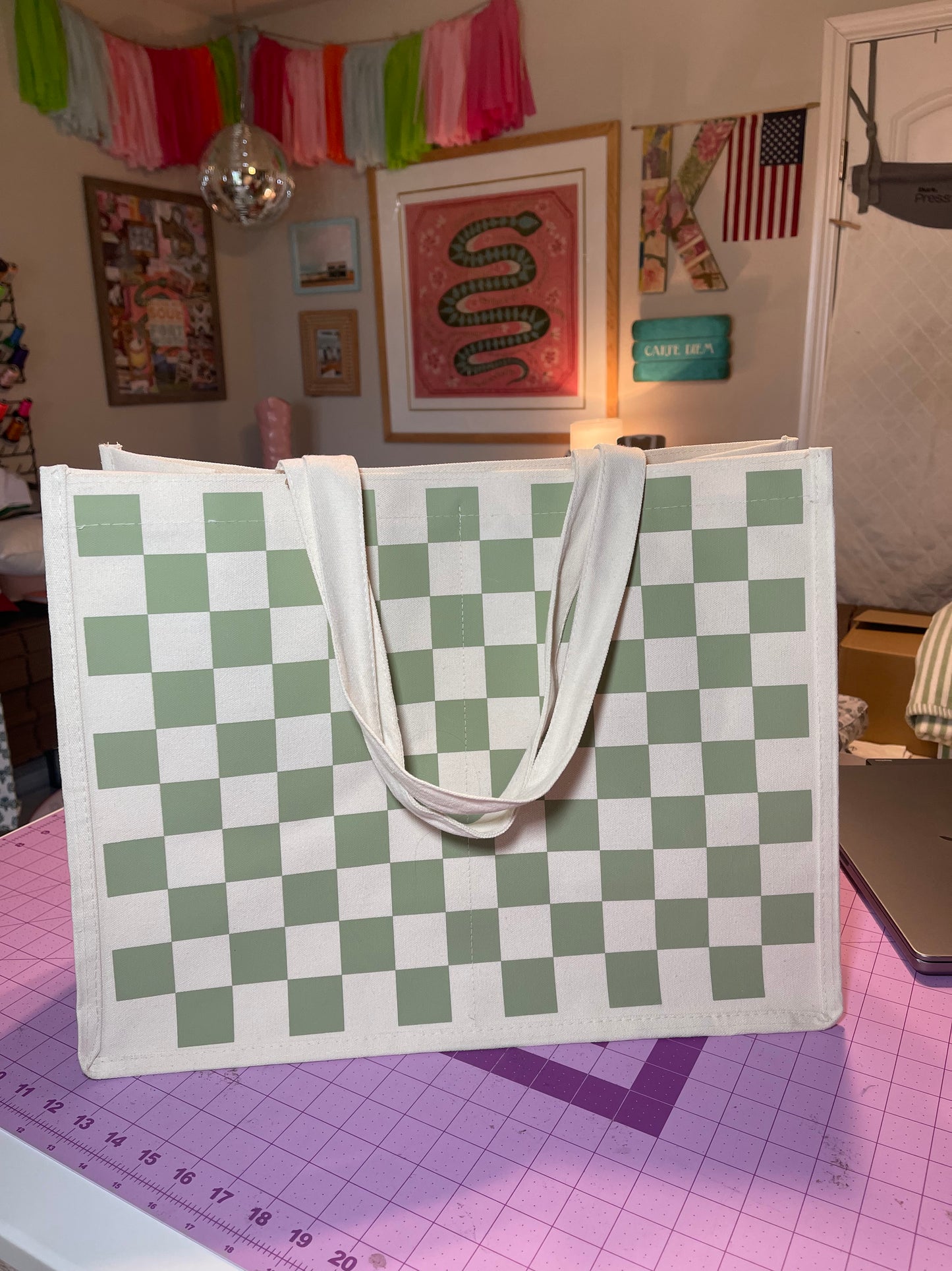 Checkered Canvas Tote Bag