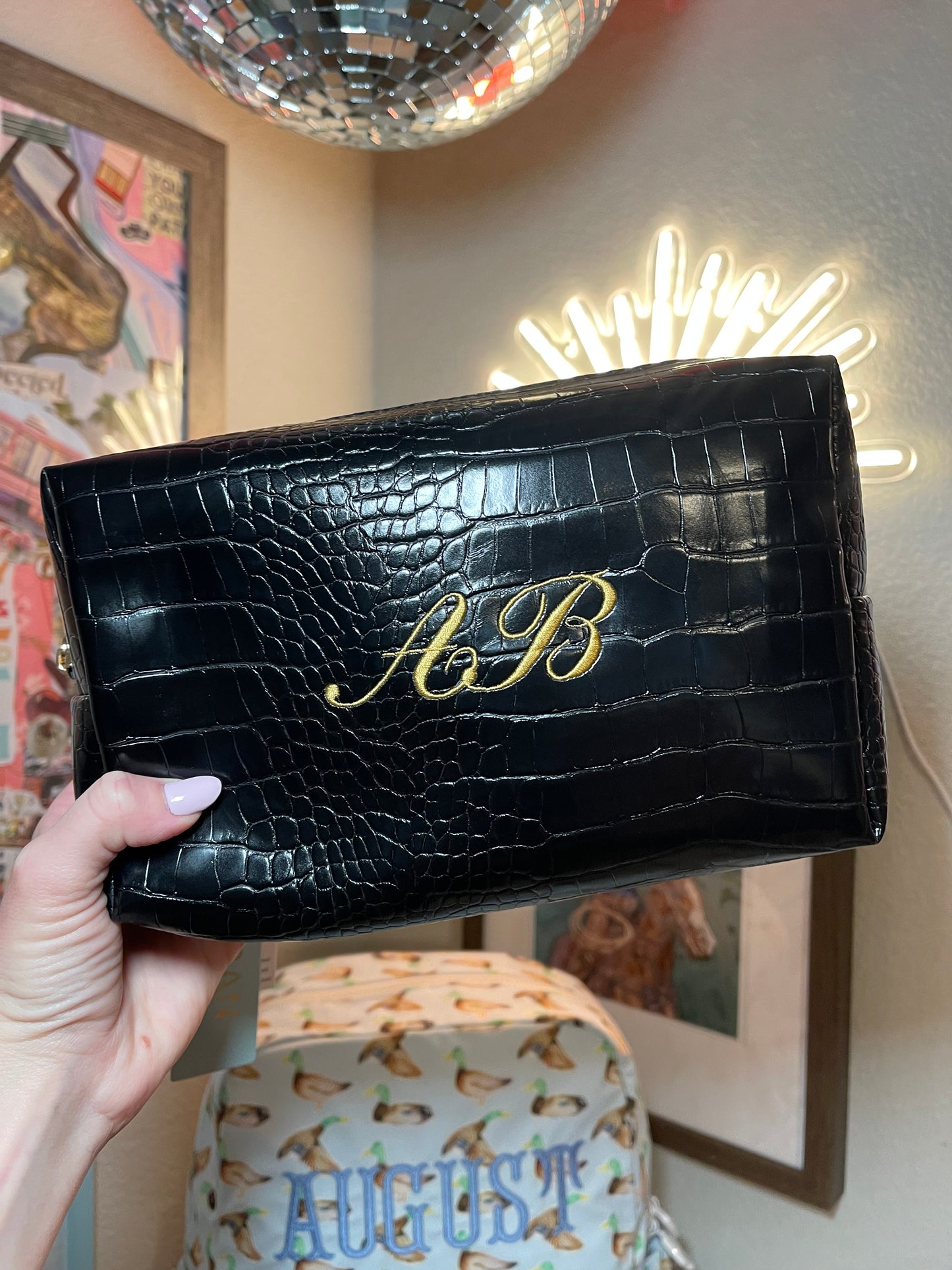 Faux Croc Cosmetic Pouch