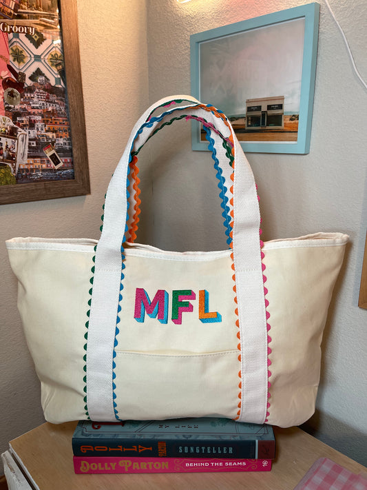 RicRac Trim Colorful Canvas Tote Bag