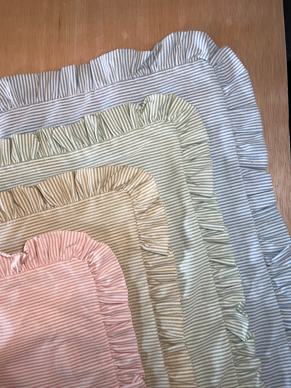 French Stripe Ruffle Appliqué Name Pillow Cover