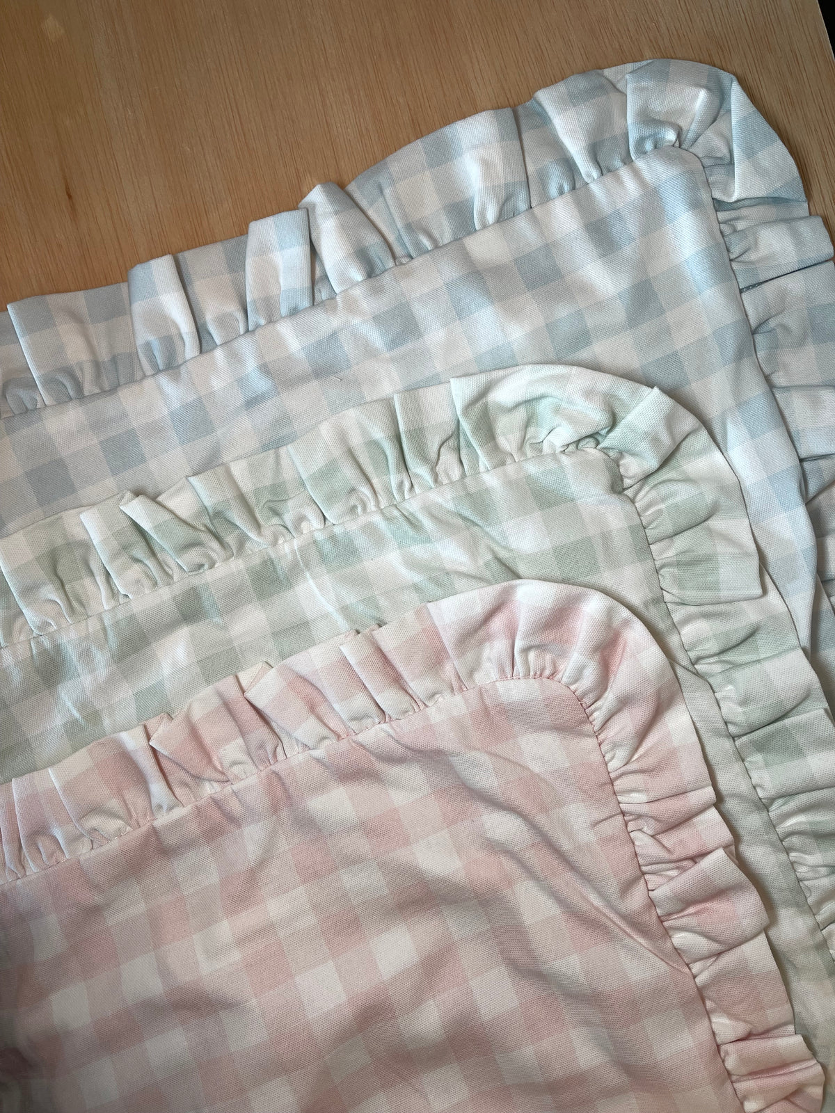 Gingham Ruffle Appliqué Name Pillow Cover