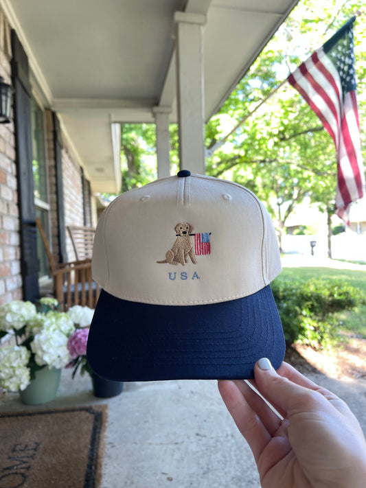 Patriotic Puppy Embroidered Hat – USA Flag Dog Hat for Memorial Day, 4th of July & Summer