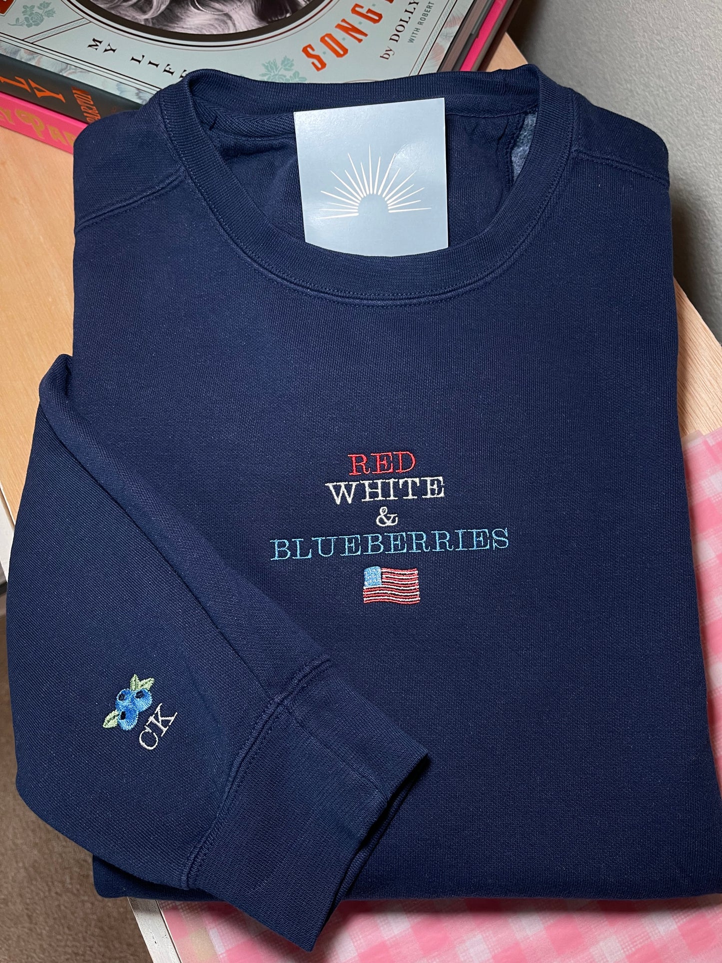 Red, White & Blueberries Embroidered Crewneck