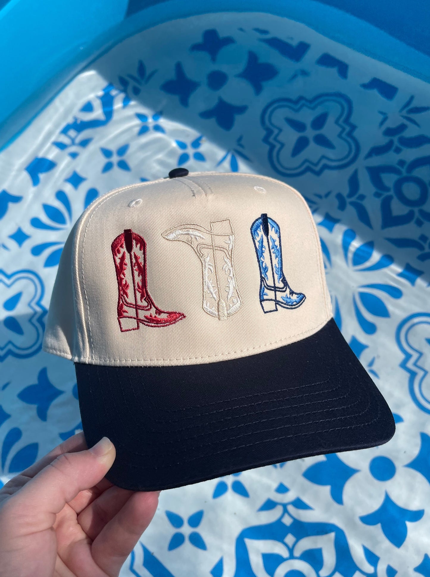 Red, White, and Boots Trucker Hat