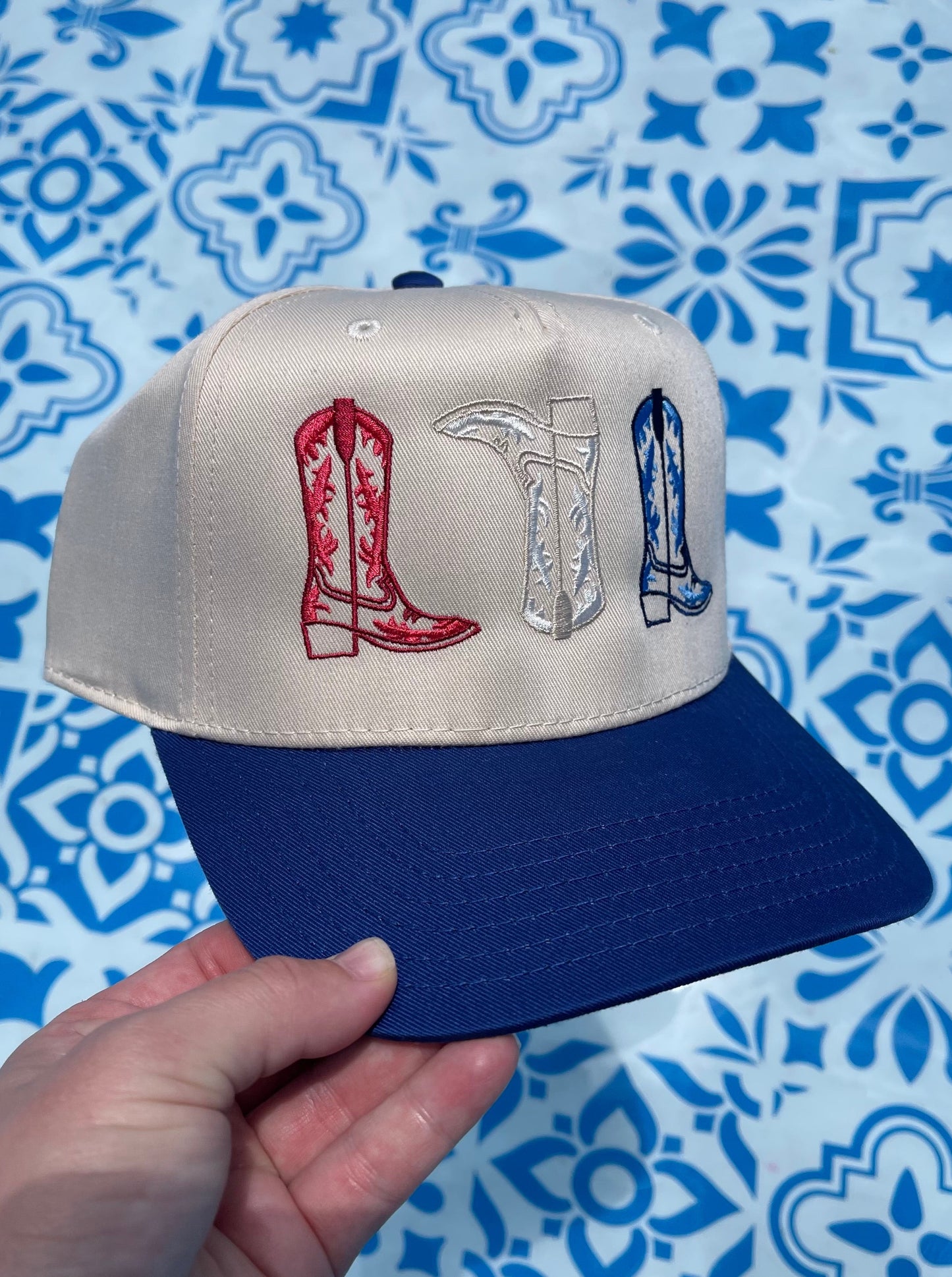 Red, White, and Boots Trucker Hat