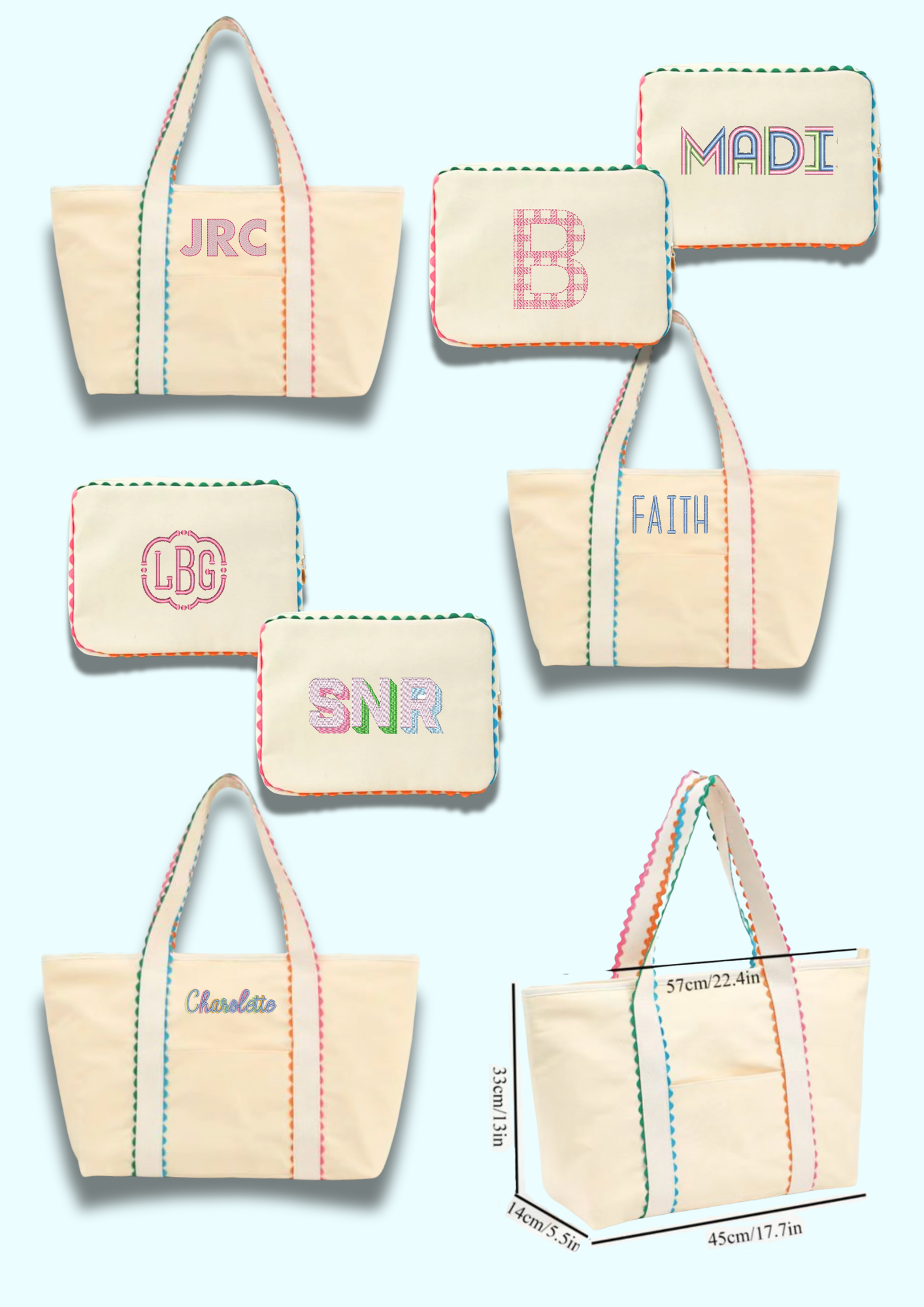 RicRac Trim Colorful Canvas Cosmetic Bag