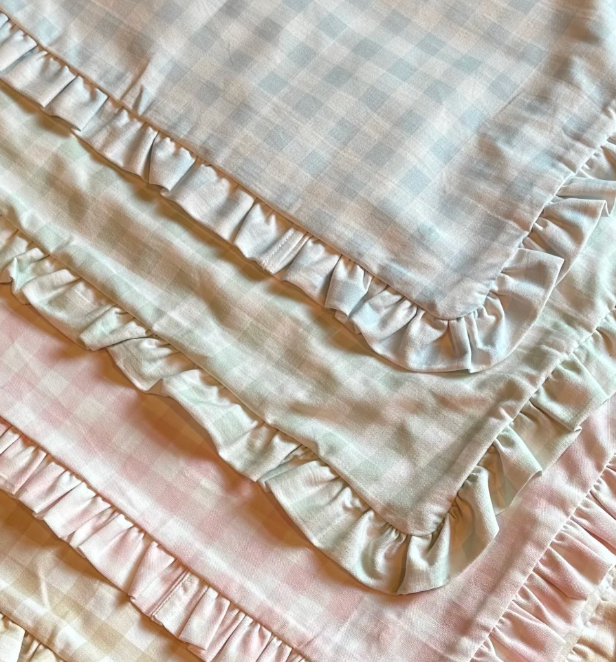 Gingham Ruffle Applique Name Pillow Cover