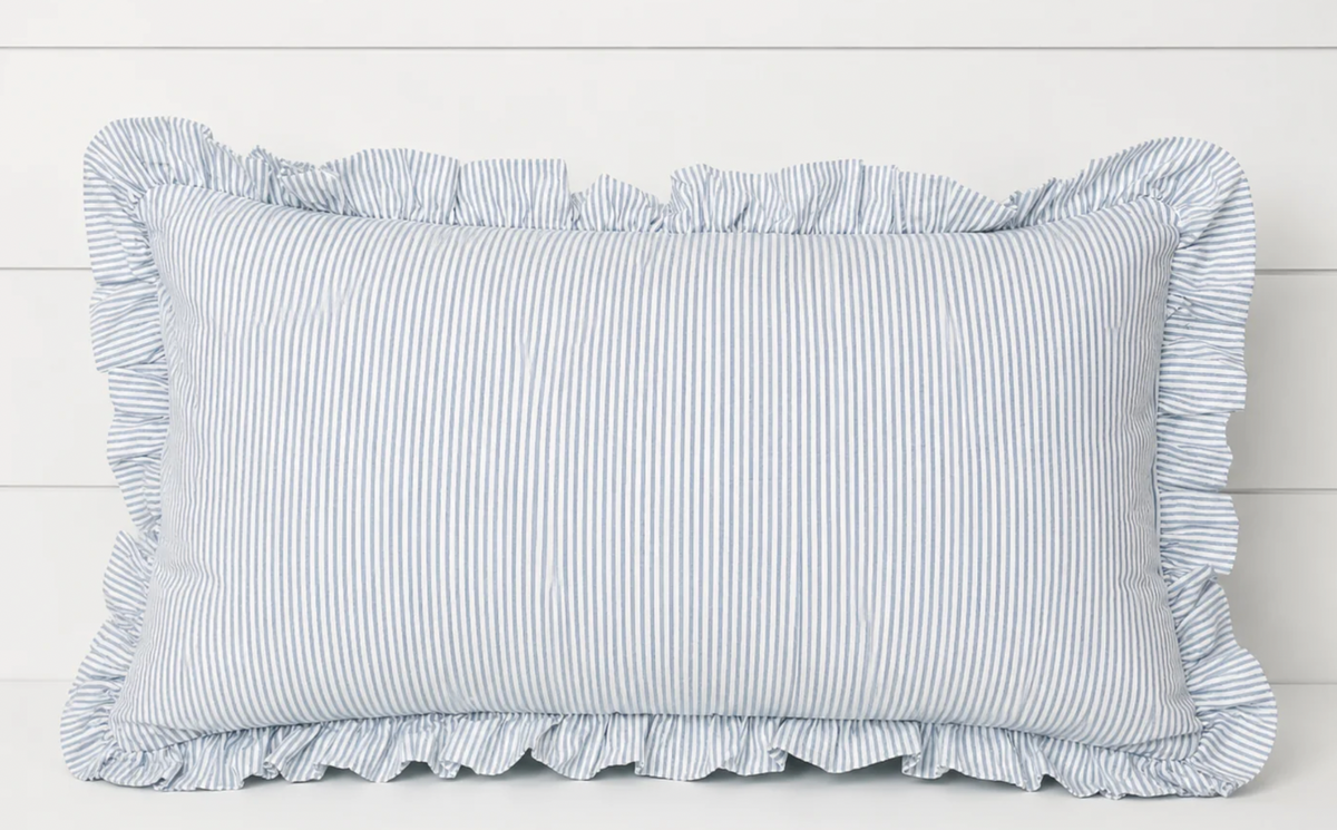 French Stripe Ruffle Appliqué Name Pillow Cover