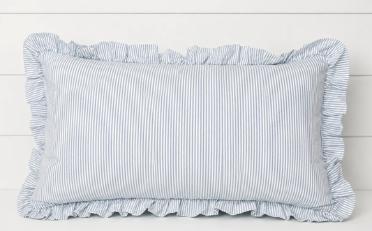 French Stripe Ruffle Appliqué Name Pillow Cover