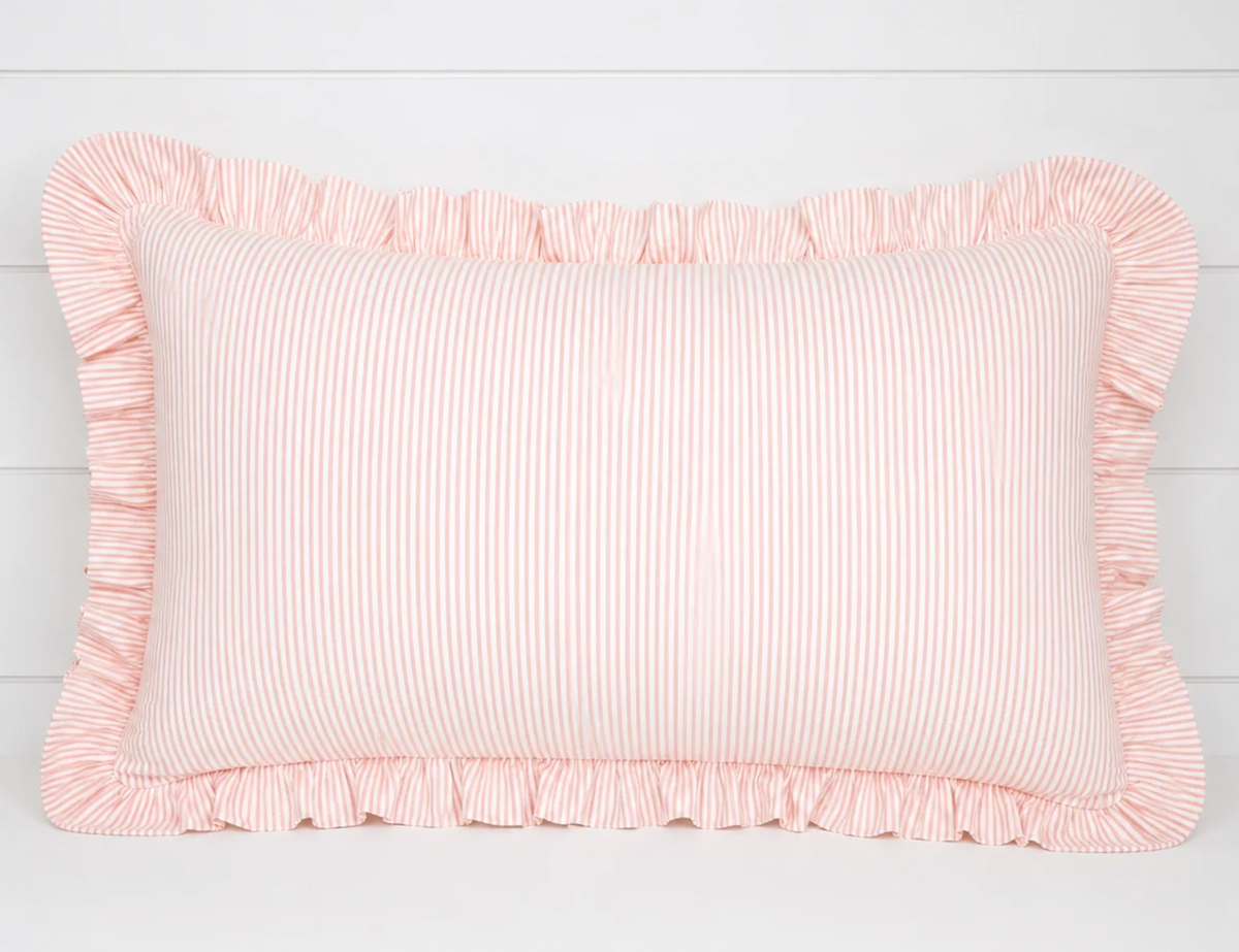 French Stripe Ruffle Appliqué Name Pillow Cover