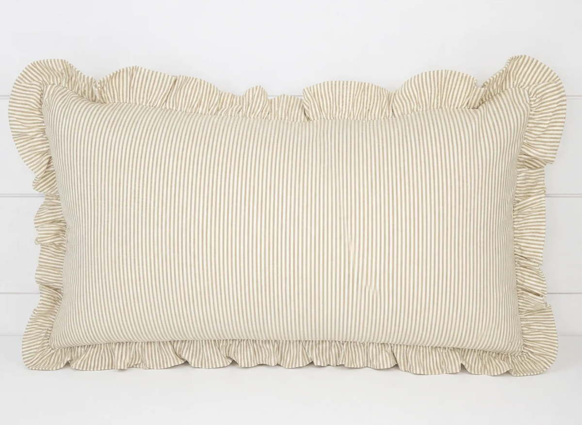 French Stripe Ruffle Appliqué Name Pillow Cover