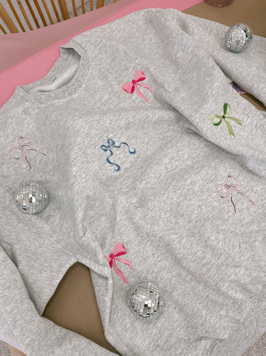 Leah - Multi Bow Embroidered Crewneck