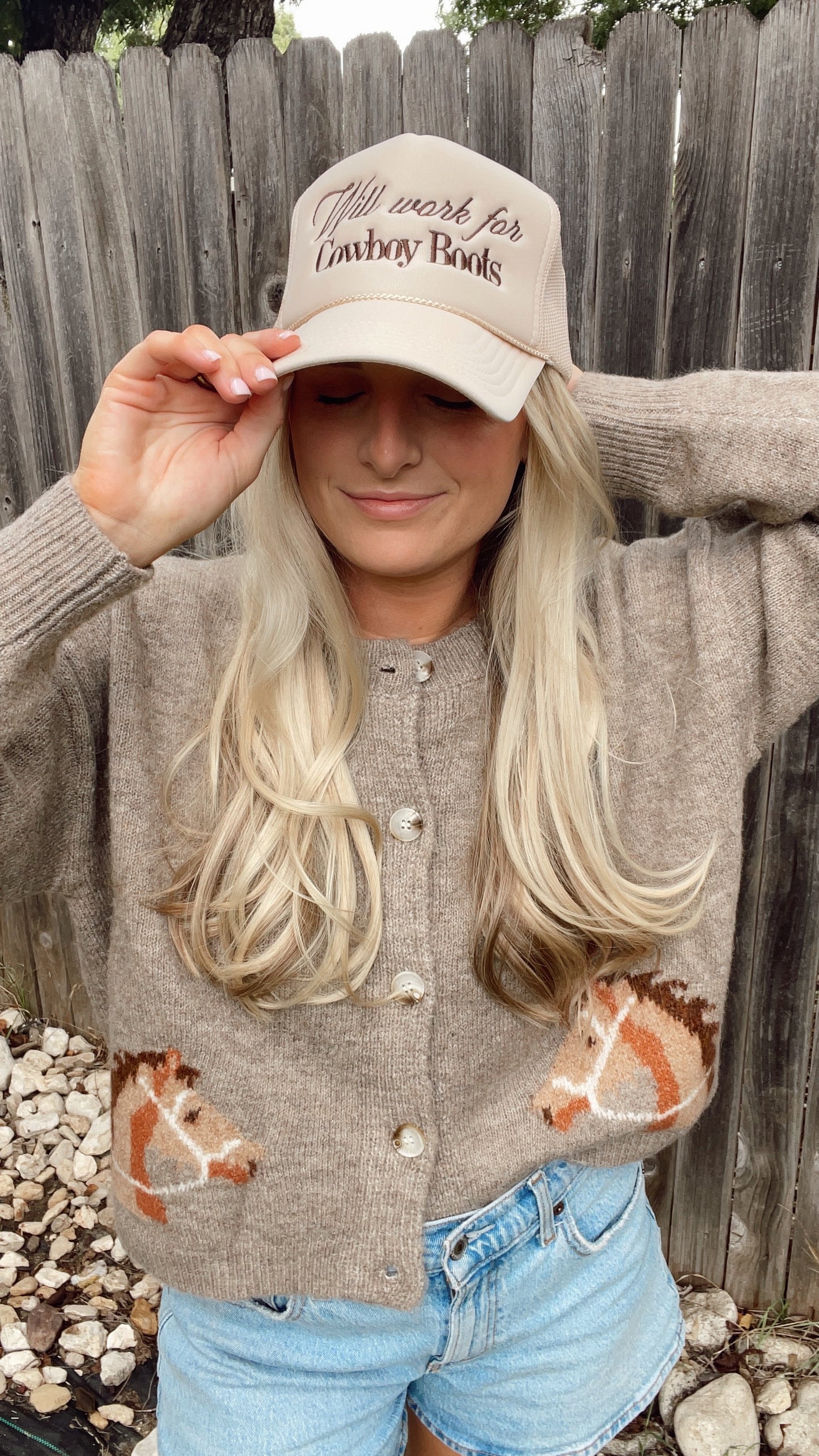 Will Work for Cowboy Boots Trucker Hat