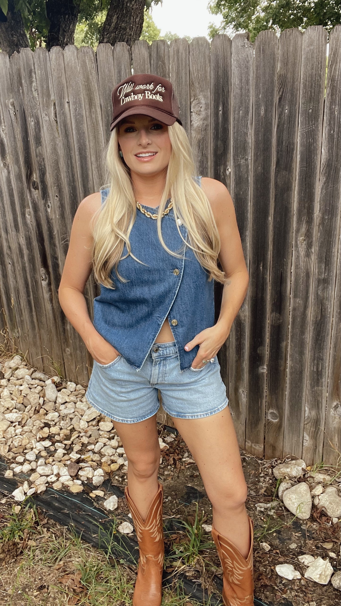 Will Work for Cowboy Boots Trucker Hat
