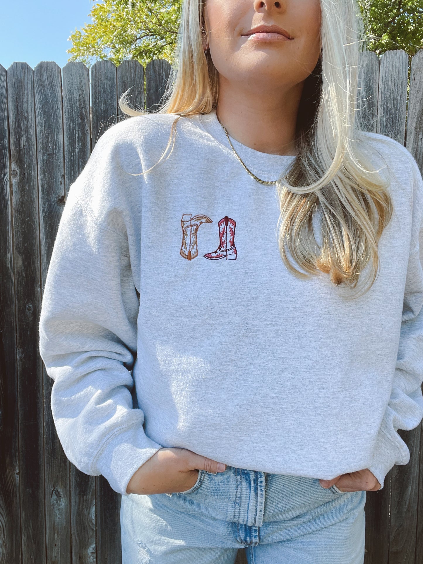 Out West Embroidered Boot Crewneck